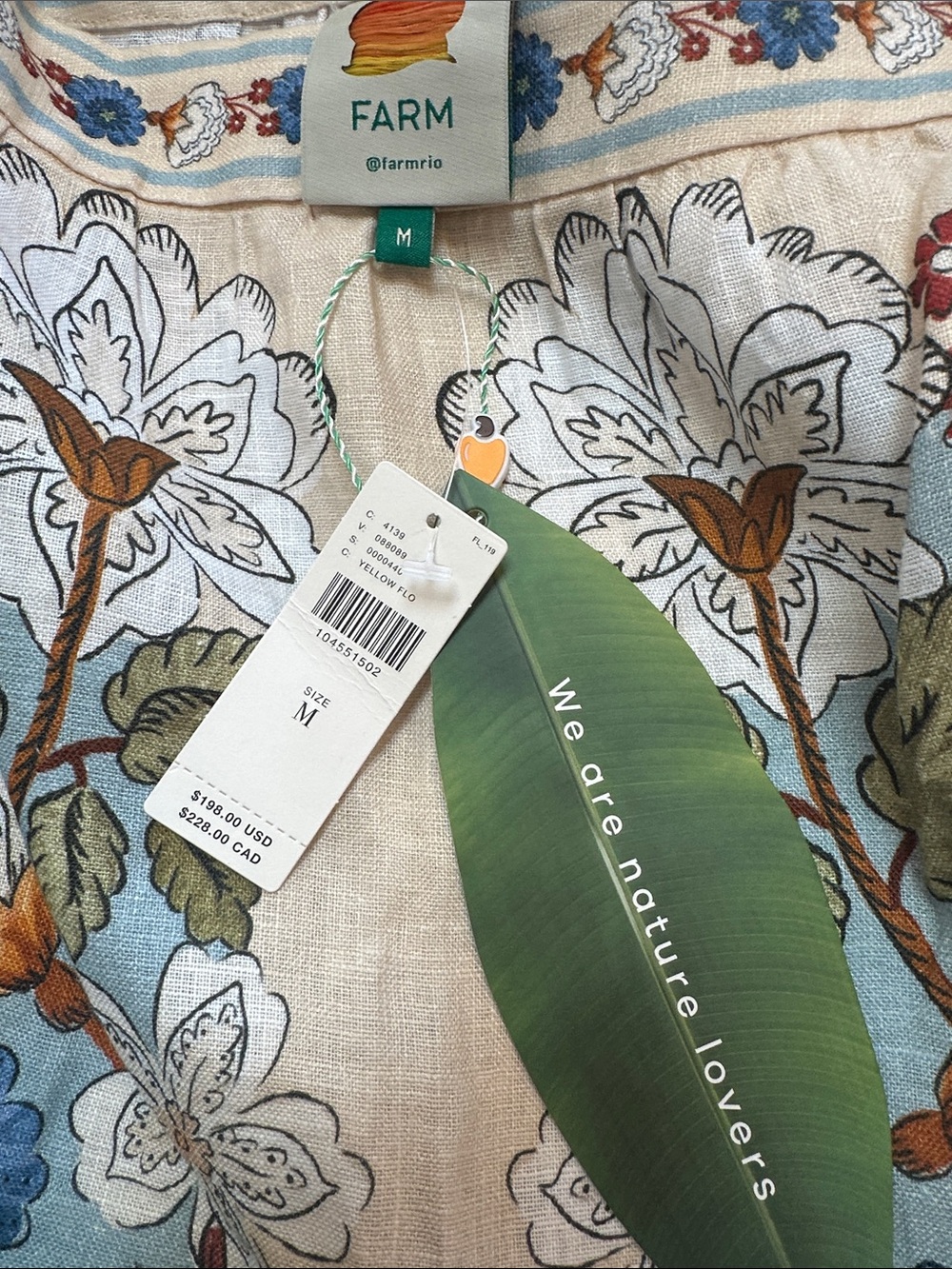 FARM Rio Cream Garden Scarf Euroflax™ Premium Linen Midi Skirt Size Medium NWT - Picture 3 of 3